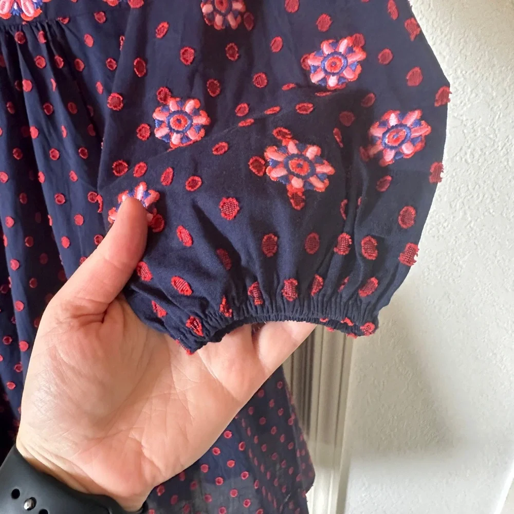 BODEN FLOSSIE EMBROIDERED MIDI DRESS - NAVY RED SPOT PINK - Picture 6 of 8